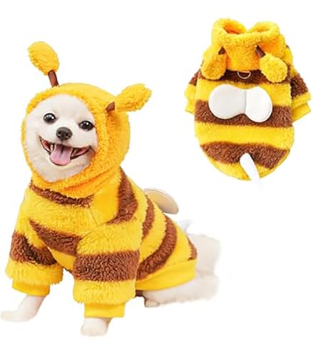 Bienenkostüm Hund & Katze – Süßes Haustierkostüm für Herbst & Winter – Tierverkleidung – Gelb-Schwarz mit Flügeln & Kapuze (Biene (Gelb-Schwarz), S) von corimori