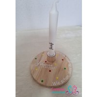 Personalisiertes Geburtstagsbrettchen/Kerzenhalter Kerzenbrett Geburtstagsdeko Rot, Grün, Gelb von corinnaskreativshop