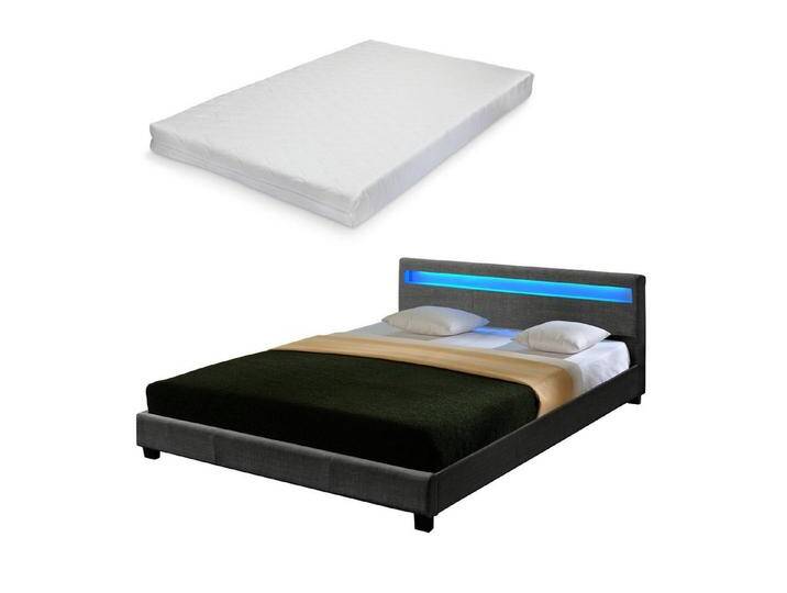 Corium Polsterbett, »Skagen« LED Doppelbett mit Matratze 180x200cm, grau, LED-RGB-Beleuchtung, Kaltschaummatratze von [corium]