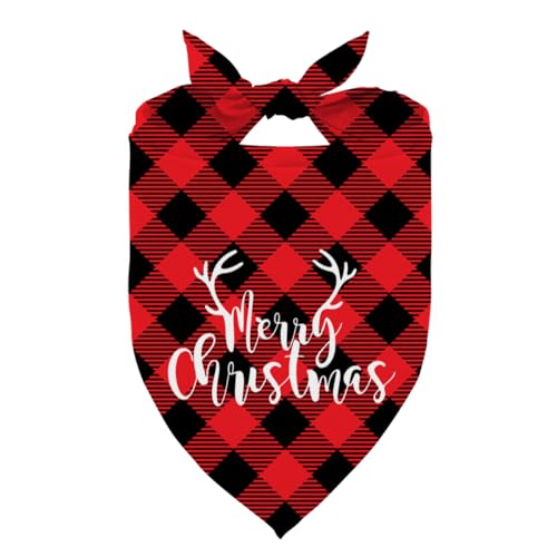 Merry Christmas Hundehalstuch, klassischer Büffelkarierter Haustierschal mit Hirschgeweih-Muster, verstellbares Dreieckstuch für kleine und mittelgroße Haustiere Merry Christmas Hundehalstuch, klassischer Büffelkarierter Haustierschal mit Hirschgeweih-Muster, verstellbares Dreieckstuch für kleine und mittelgroße Haustiere von corner wind