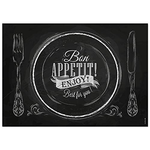 :: Papier-Tischsets – praktische Tischunterlage als Abreißblock im Handlettering-Style und Kreidetafel-Look mit Gabel, Messer, Teller – Bon Appetit/Enjoy (TSBA) von corpus delicti