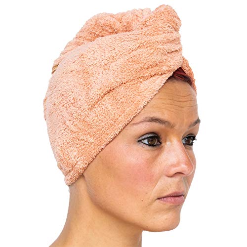 cosey - 1x Mikrofaser Turban-Handtuch - Flauschiges Fleece Kopf-Handtuch 400 g/m², in Hellbraun von cosey