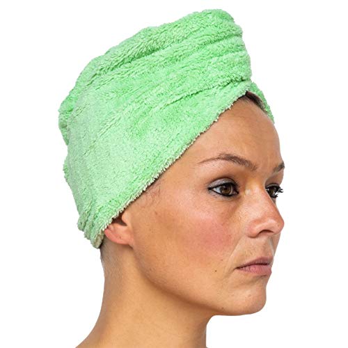 cosey - 2X Mikrofaser Turban-Handtuch - Flauschiges Fleece Kopf-Handtuch 400 g/m², in grün von cosey