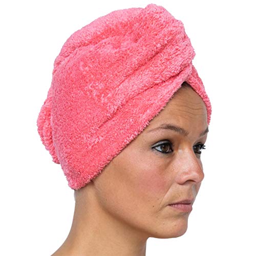 cosey - 2X Mikrofaser Turban-Handtuch - Flauschiges Fleece Kopf-Handtuch 400 g/m², in pink von cosey