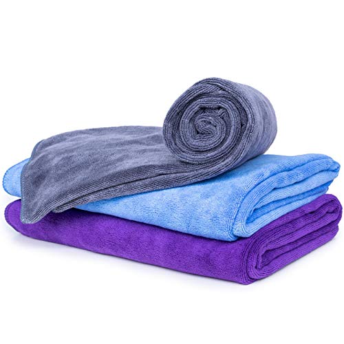 cosey - 3er Pack, Flauschiges Mikrofaser-Handtuch Größe L, 60x120cm, grau/lila/blau von cosey