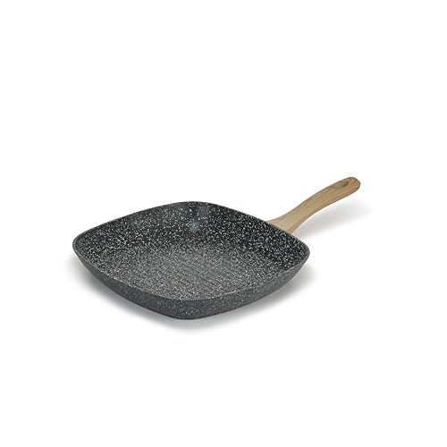 Cosychef Woody Grillpfanne 28 cm - Granit Grillpfanne mit Holzgriff und Antihaftbeschichtung - Geeignet für alle Herdarten, auch Induktion - PFOA Frei von cosy chef