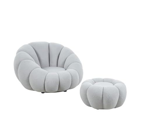 cosyou Sessel mit Hocker weicher Teddystoff - runder Fernsehsessel für Wohnzimmer & Schlafzimmer, Relaxsessel drehbar für entspannte Abende beige weiß rosa - jetzt Farbe wählen (Grau) von cosyou