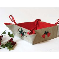 Handgestickter Weihnachtsstoffkorb Feiertags-Zusammenklappbarer Brotkorb von cosyribbon