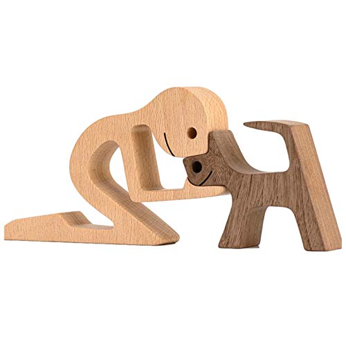 courti Hundefiguren Ornamente Holz | Familie Welpen Carving Ornamente | Holzschnitzerei Kreative Geschenke Hund | Handwerk Desktop Display Stand Dekoration von courti