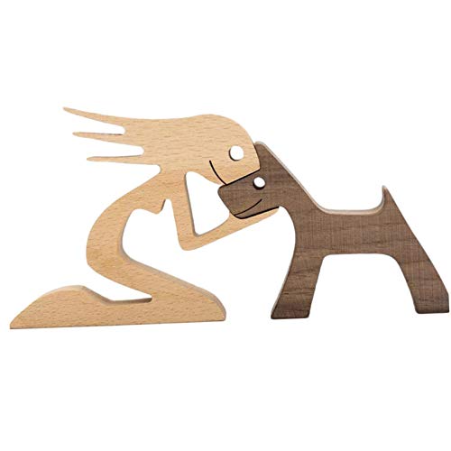 courti Neueste Holzfiguren Skulptur Ornamente Set, abstrakte Stil Menschen mit Hund Statue, Freundschaft zwischen Hund und Menschen Denkmäler Statue für von courti