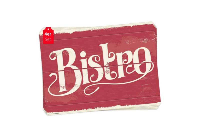 cover-your-desk.de Platzset Tischset, Platzset abwaschbar - Bistro Schriftzug Retro, (aus erstklassigem Vinyl (Kunststoff - BPA-frei), 4-St., rutschfeste Tischunterlage in tollem Design), Made in Germany von cover-your-desk.de