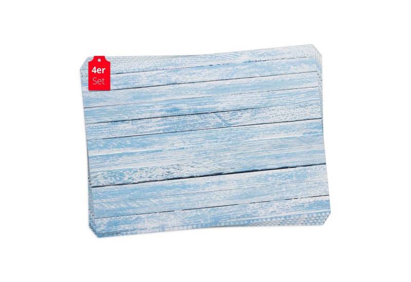 cover-your-desk.de Platzset Tischset, Platzset abwaschbar - Blaue Holzbretter im Vintage-Look, (aus erstklassigem Vinyl (Kunststoff – BPA-frei), 4-St., 44 x 32 cm - rutschfeste Tischdekoration), Made in Germany von cover-your-desk.de