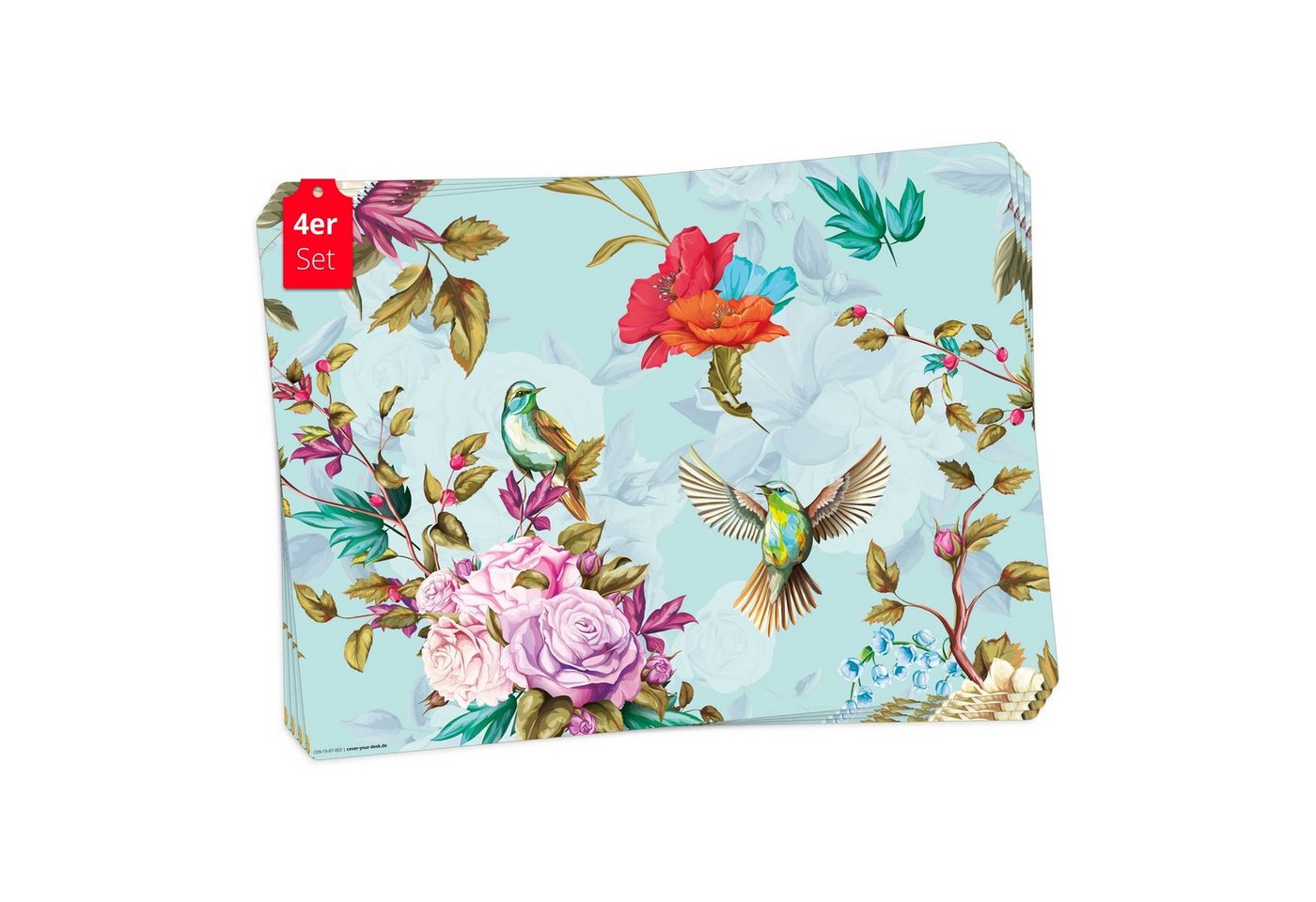 cover-your-desk.de Platzset Tischset, Platzset abwaschbar - Buntes Vogelparadies, (aus erstklassigem Vinyl (Kunststoff – BPA-frei), 4-St., 44 x 32 cm - rutschfeste Tischdekoration), Made in Germany von cover-your-desk.de