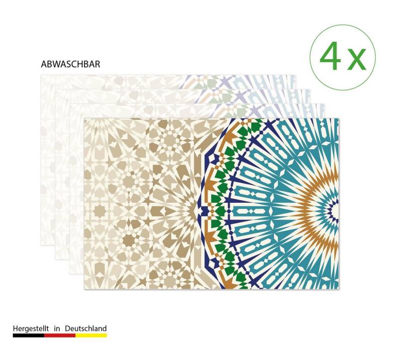 cover-your-desk.de Platzset Tischset, Platzset abwaschbar - Farbiges Mosaik - aus Premium Vinyl (Kunststoff - BPA-frei) - 4 Stück - 44 x 32 cm - rutschfeste Tischdekoration!, (4-St) von cover-your-desk.de