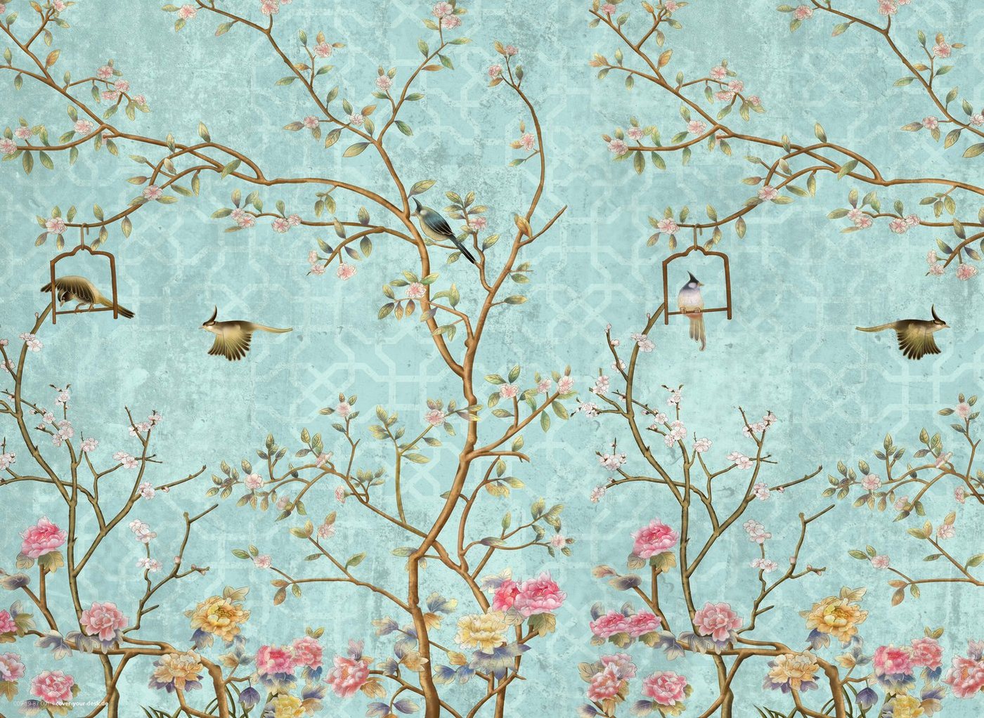 cover-your-desk.de Platzset Tischset, Platzset abwaschbar - Florales Vintage Motiv mit Vögeln - aus erstklassigem Vinyl (Kunststoff - BPA-frei) - 4 Stück - rutschfeste Tischunterlage in zeitlosem Design - Tischmatte - Made in Germany, (4-St) von cover-your-desk.de