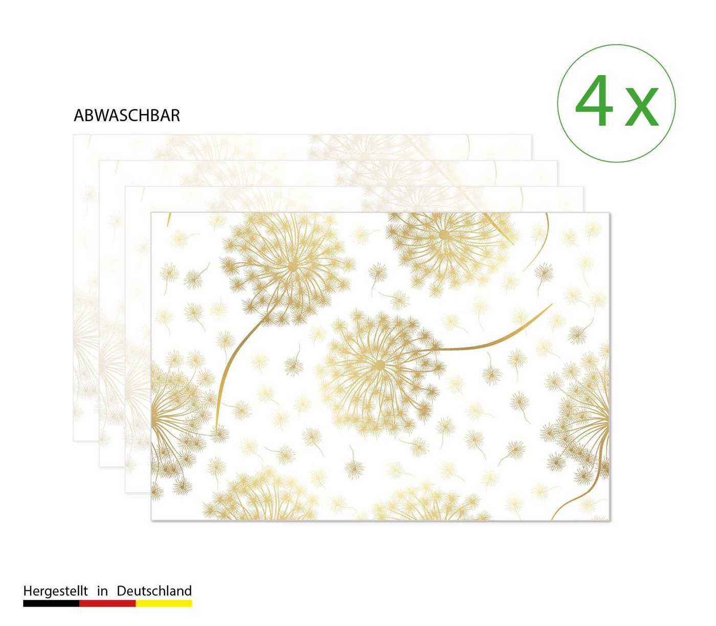 Platzset, Tischset, Platzset abwaschbar - Goldene Pusteblume - aus Premium Vinyl (Kunststoff - BPA-frei) - 4 Stück - 44 x 32 cm - rutschfeste Tischdekoration!, cover-your-desk.de, (4-St) von cover-your-desk.de