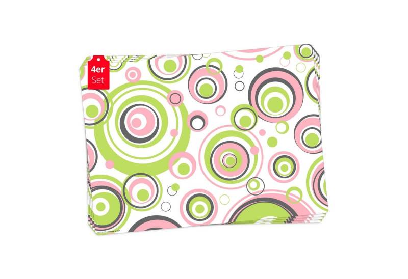 cover-your-desk.de Platzset Tischset, Platzset abwaschbar - Grüne-Rosa Kreise, (aus erstklassigem Vinyl (Kunststoff – BPA-frei), 4-St., 44 x 32 cm - rutschfeste Tischdekoration), Made in Germany von cover-your-desk.de