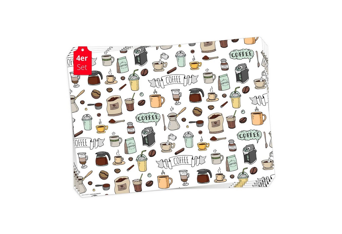 cover-your-desk.de Platzset Tischset, Platzset abwaschbar - Kaffee Doodles, (aus erstklassigem Vinyl (Kunststoff – BPA-frei), 4-St., 44 x 32 cm - rutschfeste Tischdekoration), Made in Germany von cover-your-desk.de
