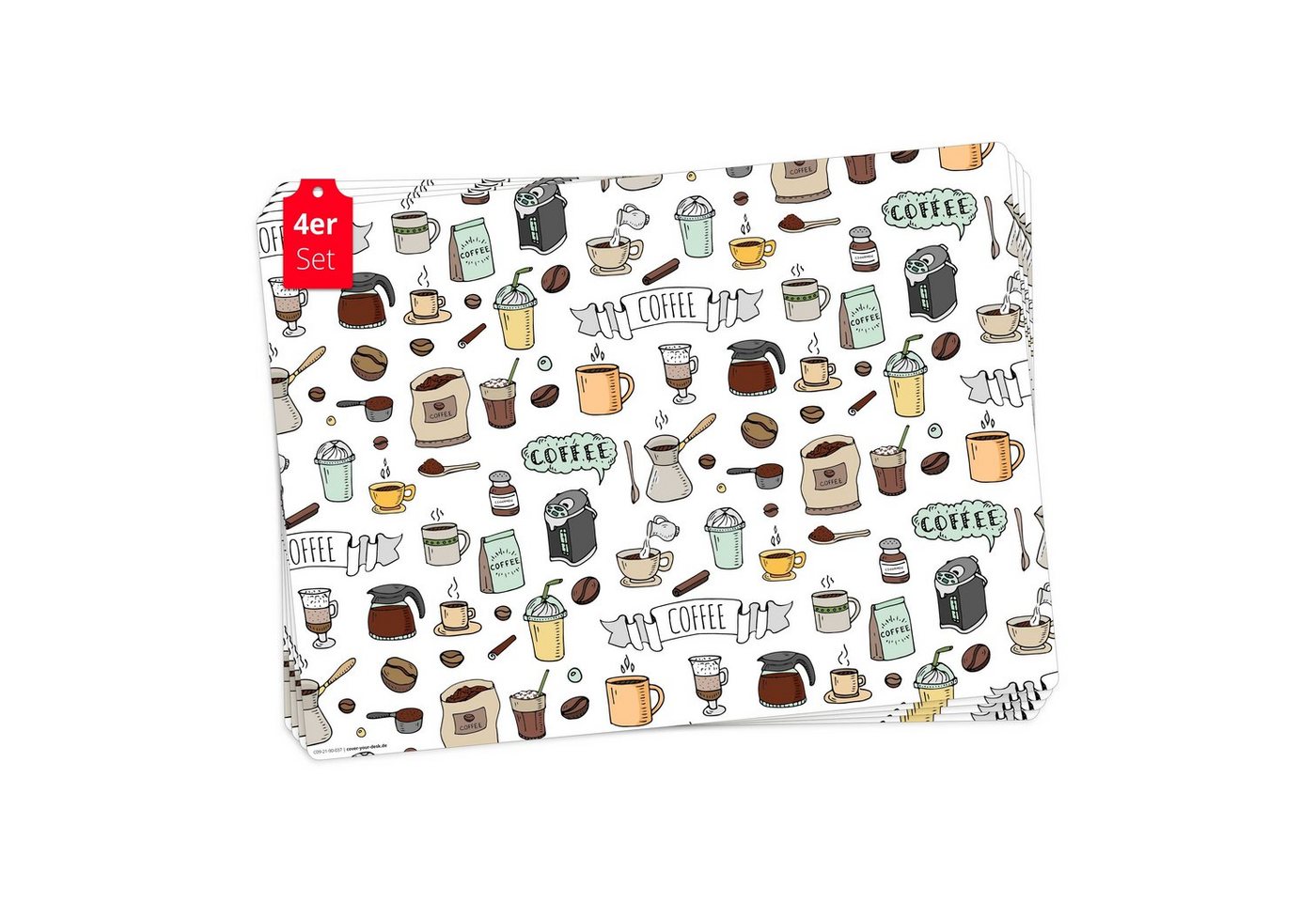 Platzset, Tischset, Platzset abwaschbar - Kaffee Doodles, cover-your-desk.de, (aus erstklassigem Vinyl (Kunststoff – BPA-frei), 4-St., 44 x 32 cm - rutschfeste Tischdekoration), Made in Germany von cover-your-desk.de