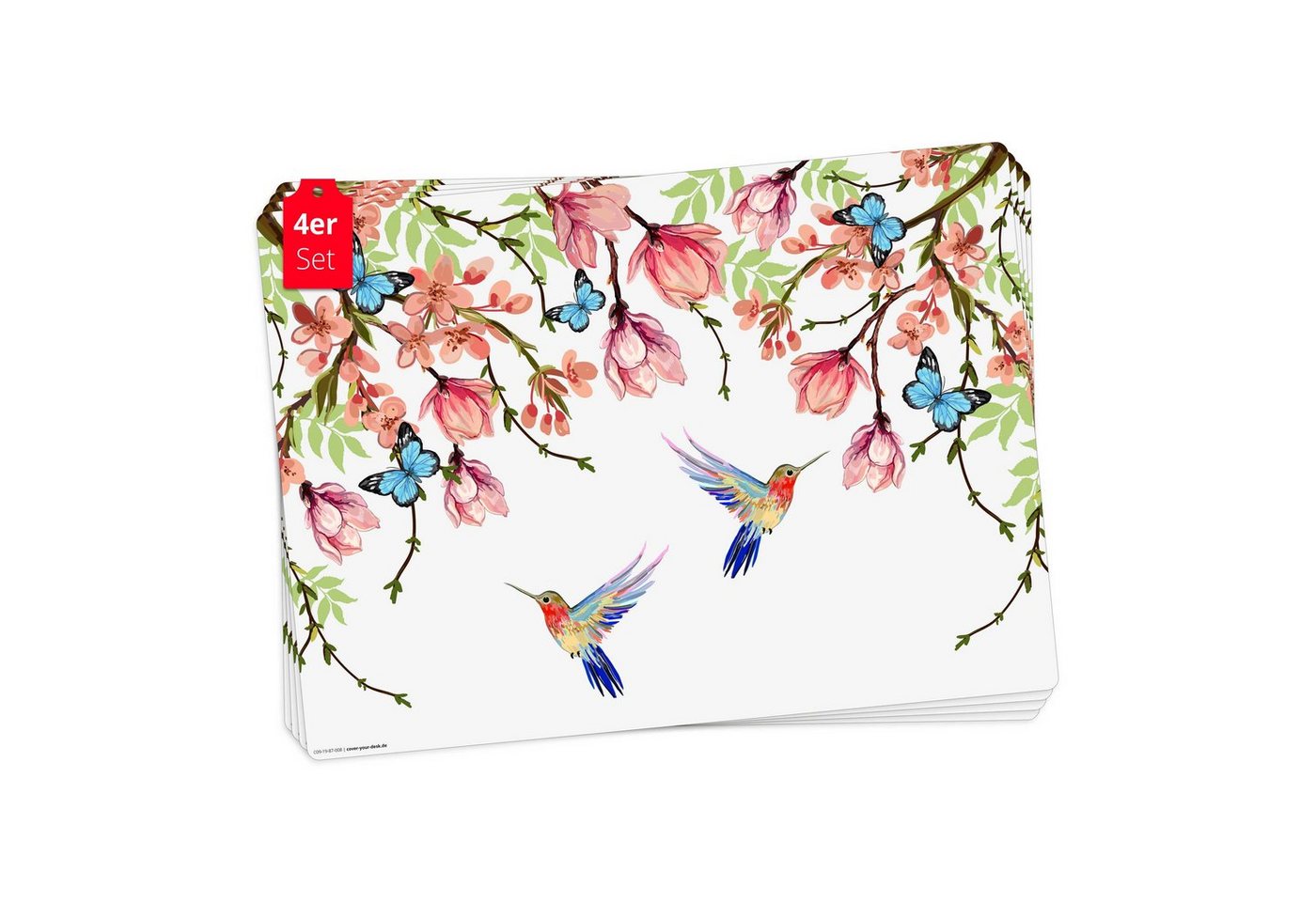 Platzset, Tischset, Platzset abwaschbar - Kolibris und Schmetterlinge, cover-your-desk.de, (aus erstklassigem Vinyl (Kunststoff - BPA-frei), 4-St., rutschfeste Tischunterlage in tollem Design), Made in Germany von cover-your-desk.de