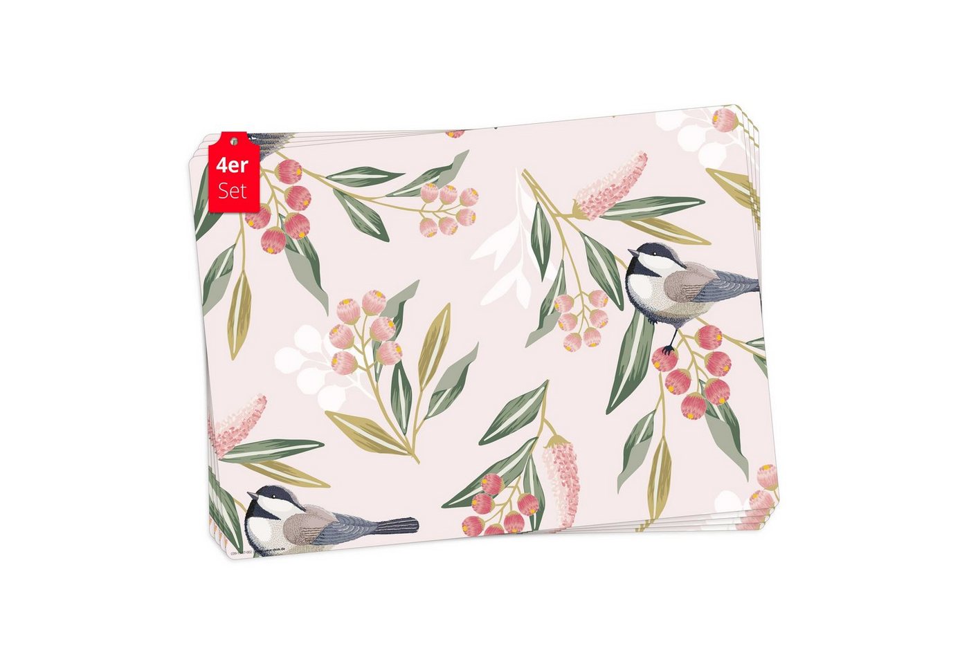 Platzset, Tischset, Platzset abwaschbar - Meisen mit Beeren, cover-your-desk.de, (aus erstklassigem Vinyl (Kunststoff – BPA-frei), 4-St., 44 x 32 cm - rutschfeste Tischdekoration), Made in Germany von cover-your-desk.de