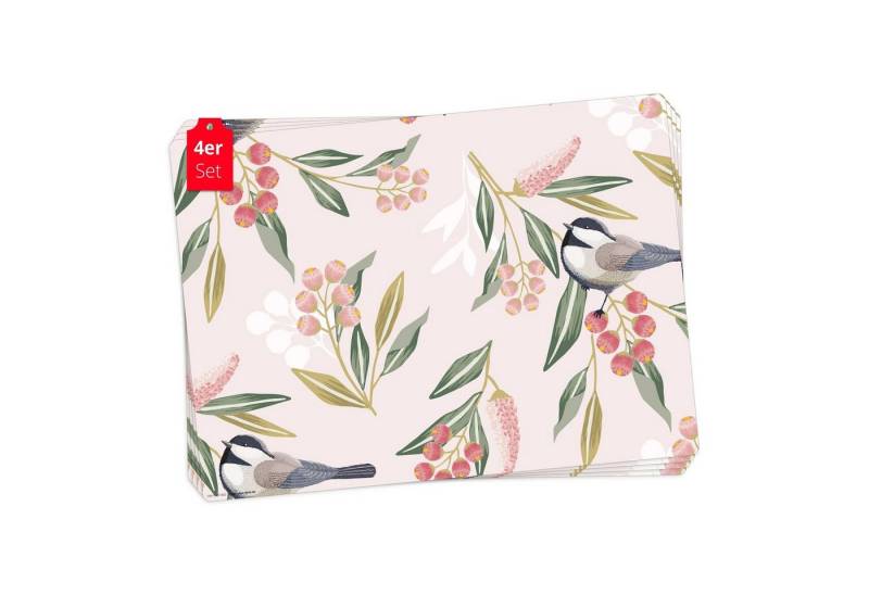 cover-your-desk.de Platzset Tischset, Platzset abwaschbar - Meisen mit Beeren, (aus erstklassigem Vinyl (Kunststoff – BPA-frei), 4-St., 44 x 32 cm - rutschfeste Tischdekoration), Made in Germany von cover-your-desk.de