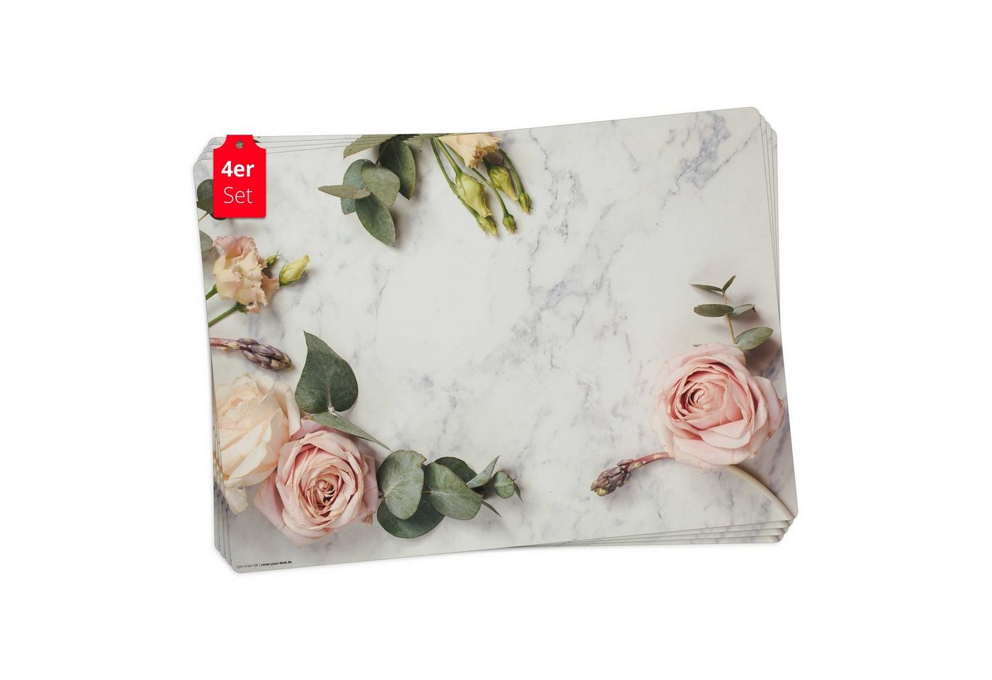 Platzset, Tischset, Platzset abwaschbar - Rosen auf Marmor, cover-your-desk.de, (aus erstklassigem Vinyl (Kunststoff – BPA-frei), 4-St., 44 x 32 cm - rutschfeste Tischdekoration), Made in Germany von cover-your-desk.de