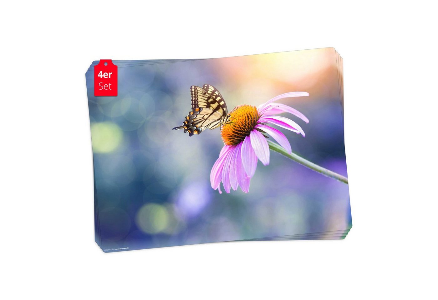 cover-your-desk.de Platzset Tischset, Platzset abwaschbar - Schmetterling auf Blume, (aus erstklassigem Vinyl (Kunststoff - BPA-frei), 4-St., rutschfeste Tischunterlage in tollem Design), Made in Germany von cover-your-desk.de