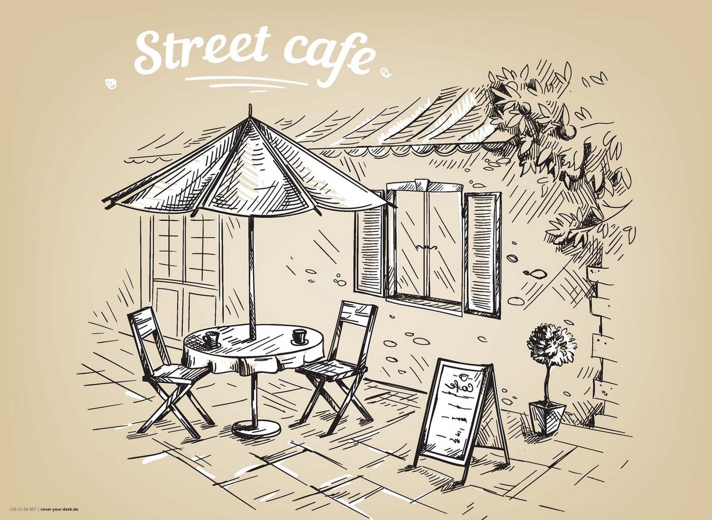 cover-your-desk.de Platzset abwaschbar - Street Cafe Grafik, (4-St., aus erstklassigem Vinyl (Kunststoff - BPA-frei), Made in Germany von cover-your-desk.de