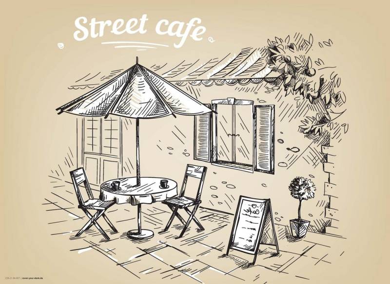 cover-your-desk.de Platzset abwaschbar - Street Cafe Grafik, (4-St., aus erstklassigem Vinyl (Kunststoff - BPA-frei), Made in Germany von cover-your-desk.de