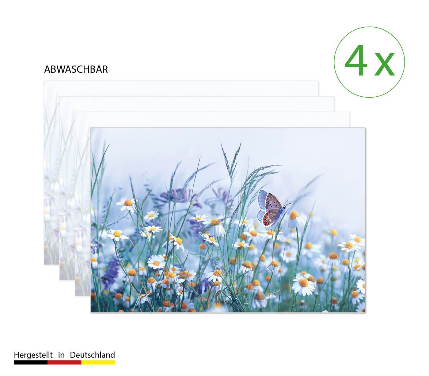 Platzset, Tischset, Platzset abwaschbar - Wiesenblumen - aus Premium Vinyl (Kunststoff - BPA-frei) - 4 Stück - 44 x 32 cm - rutschfeste Tischdekoration!, cover-your-desk.de, (4-St) von cover-your-desk.de