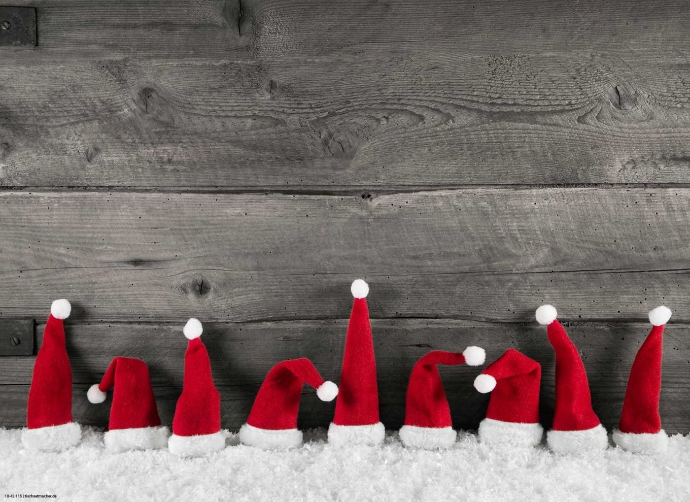 cover-your-desk.de Platzset Tischsets "Rote Zipfelmützen im Schnee" Weihnachten, (4-St), 44 x 32 cm - aus Premium Vinyl abwaschbar von cover-your-desk.de