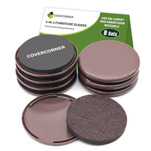 COVERCORNER Möbelgleiter 8 Stück – 2-in-1 in 8,9 cm oder 10,2 cm – Möbelgleiter für Teppich- und Hartholzböden. Möbelgleiter und Schieber zum einfachen und sicheren Bewegen von Möbeln von covercorner
