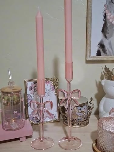 Glas-Kerzenhalter mit Schleife, für Kerzenhalter, Kerzenständer, Kerzenhalter, Dekoration für Tischdekoration, Mädchen, Rosa, 2 Stück Glas-Kerzenhalter mit Schleife, für Kerzenhalter, Kerzenständer, Kerzenhalter, Dekoration für Tischdekoration, Mädchen, Rosa, 2 Stück von cozifycasa