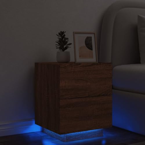 cozihabi Nachttisch für Erwachsene, 45 x 40 x 55 cm, mit LED-Lichtern, RGB-Optik, Eichenholz, feuchtigkeitsbeständig, Nachttisch mit glatter Oberfläche, Nachtschrank, Schlafzimmer von cozihabi