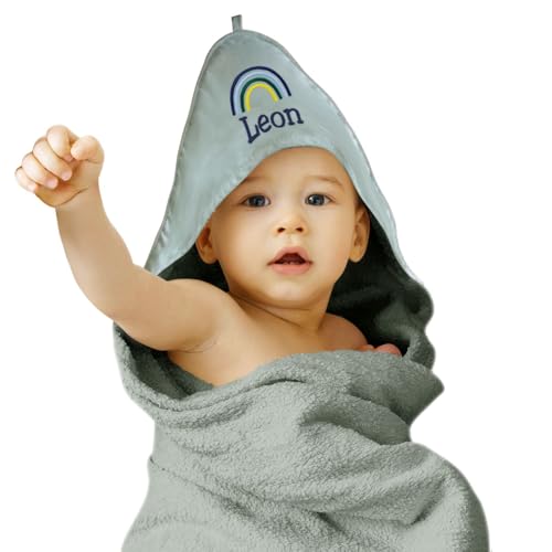 cozy racoon Baby Kapuzenhandtuch Jadegrün Bestickt mit Namen oder Wunschtext | Personalisiertes Handtuch mit Kapuze für Babys I Kuscheliges Babyhandtuch (70 x 70cm) von cozy racoon