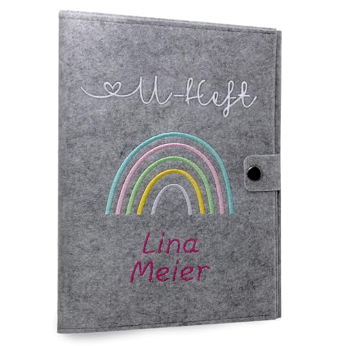 Cozy Racoon U-Heft- und Impfpasshülle aus Filz mit Personalisierung/Name | 3- teiliges Set | Hochwertige Hülle für Untersuchungsheft, Impfpass und Versichertenkarte Deines Kindes |Regenbogen Pastell von cozy racoon