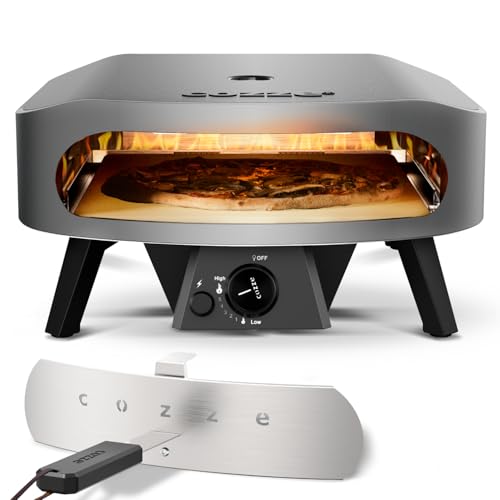 Cozze® 17" Pizzaofen CLASSIC | Gas 30 mbar | Großer Stein aus Cordierit inklusive | Doppelkammer aus Edelstahl | Automatische Zündung | Integriertes Thermometer | Schnelles Garen 2 min von cozze