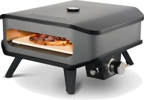 Cozze® 90349 13" Gas Pizza Ofen mit Thermometer mobiler Pizzaofen Pizzastein Gasgrill bis 400 degreeGrad regelbar mit 34x34 cm Pizzastein tragbar Terrasse Balkon, Schwarz von cozze
