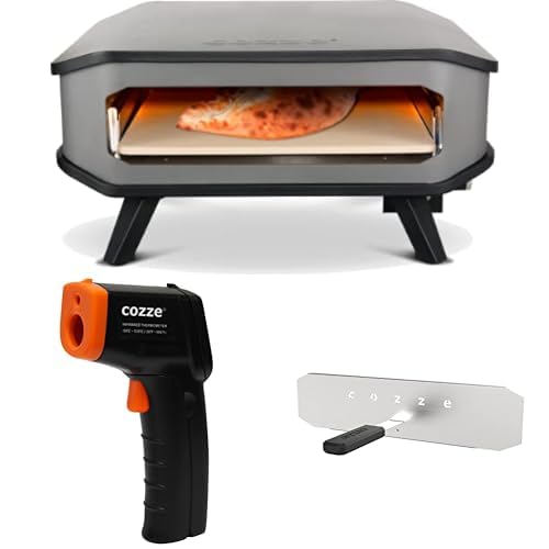 cozze Gas-Pizzaofen-Set: 17" Ofen mit Stein, Infrarot-Thermometer, Abdeckung & Edelstahltür – ideal für den Außenbereich von cozze