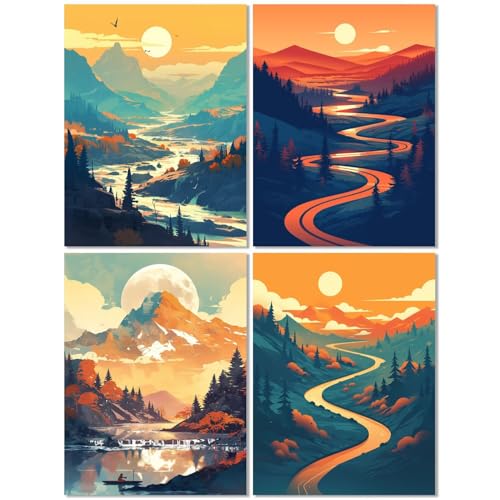 4 Stück Diamond Painting Kinder ab 10 Jahre Landschaft 45x60cm, Diamond Painting Erwachsene Berg, 5D DIY Mosaikherstellung Basteln Erwachsene Diamant Malerei Stickerei Kits für Home Wand Dekor Z-425T von cppxinng