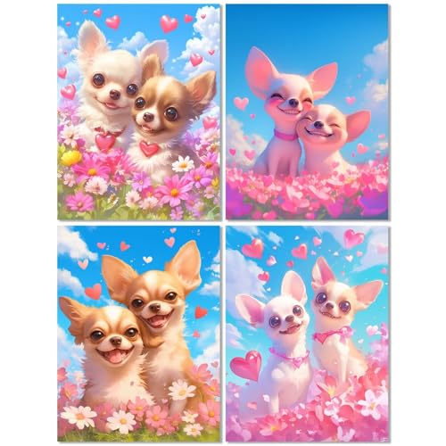4 Stück Diamond Painting Kinder ab 10 Jahre Niedlich 70x90cm, Diamond Painting Erwachsene Hund, 5D DIY Mosaikherstellung Basteln Erwachsene Diamant Malerei Stickerei Kits für Home Wand Dekor Z-541T von cppxinng