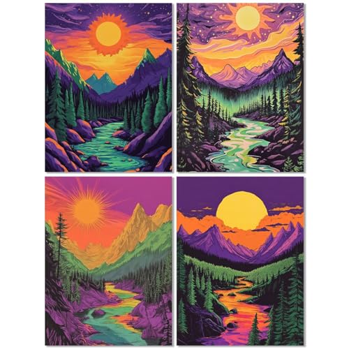 4 Stück Diamond Painting Kinder ab 10 Jahre Sonnenuntergang 70x90cm, Diamond Painting Erwachsene Berg, 5D DIY Mosaikherstellung Basteln Erwachsene Diamant Malerei Stickerei Kits für Wand Dekor Z-443T von cppxinng