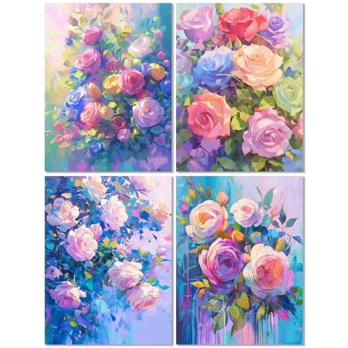4 Stück Diamond Painting Kinder ab 7 Jahre Blume 50x70cm, Diamond Painting Erwachsene Farbe, 5D DIY Mosaikherstellung Basteln Erwachsene Diamant Malerei Stickerei Kits für Wand Dekor Geschenke Z-433T von cppxinng
