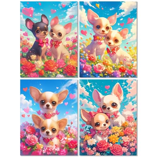 4 Stück Diamond Painting Kinder ab 8 Jahre Niedlich 30x40cm, Diamond Painting Erwachsene Hund, 5D DIY Mosaikherstellung Basteln Erwachsene Diamant Malerei Stickerei Kits für Home Wand Dekor Z-437T von cppxinng