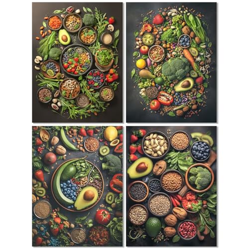 4 Stück Diamond Painting Kinder ab 8 Jahre Obst 30x40cm, Diamond Painting Erwachsene Küche, 5D DIY Mosaikherstellung Basteln Erwachsene Diamant Malerei Stickerei Kits für Wand Dekor Geschenke Z-461T von cppxinng