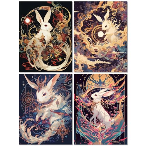 4 Stück Diamond Painting Kinder ab 8 Jahre Retro 60x70cm, Diamond Painting Erwachsene Kaninchen, 5D DIY Mosaikherstellung Basteln Erwachsene Diamant Malerei Stickerei Kits für Home Wand Dekor Z-427T von cppxinng
