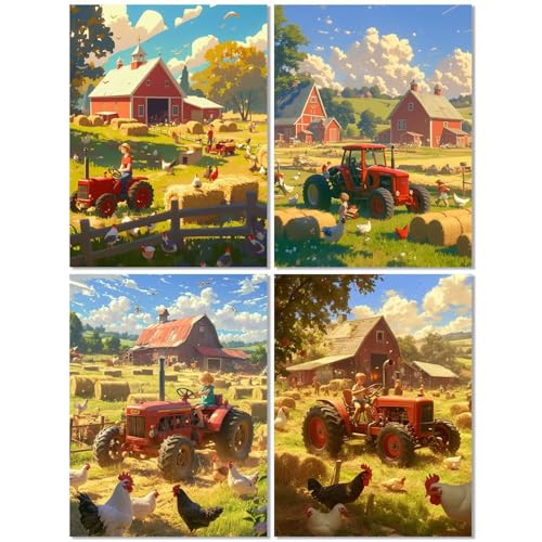 4 Stück Diamond Painting Kinder ab 9 Jahre Bauernhof 60x80cm, Diamond Painting Erwachsene Herbst, 5D DIY Mosaikherstellung Basteln Erwachsene Diamant Malerei Stickerei Kits für Home Wand Dekor Z-451T von cppxinng