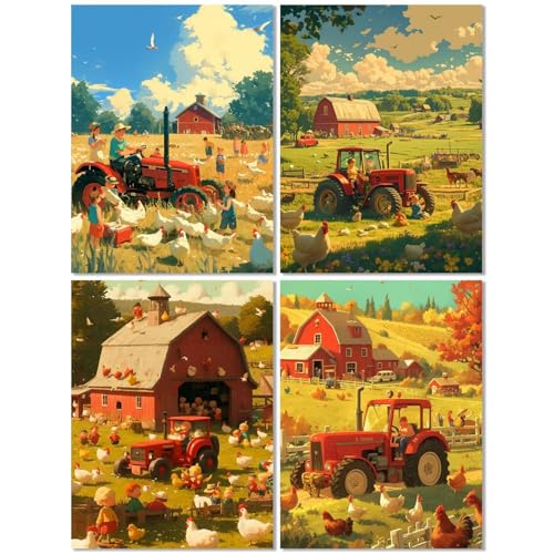 4 Stück Diamond Painting Kinder ab 9 Jahre Bauernhof 60x80cm, Diamond Painting Erwachsene Herbst, 5D DIY Mosaikherstellung Basteln Erwachsene Diamant Malerei Stickerei Kits für Home Wand Dekor Z-555T von cppxinng