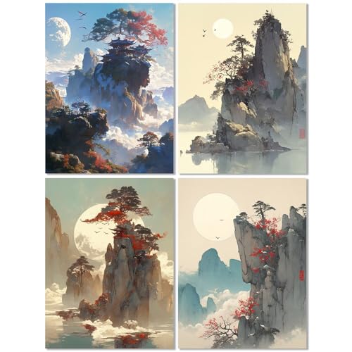 4 Stück Diamond Painting Kinder ab 9 Jahre Sonnenuntergang 40x50cm, Diamond Painting Erwachsene Landschaft, DIY Mosaikherstellung Basteln Erwachsene Diamant Malerei Stickerei Kit für Wand Dekor Z-441T von cppxinng